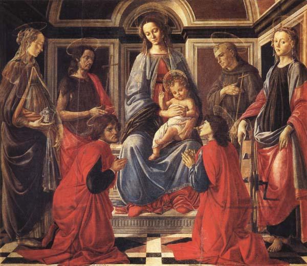 Sandro Botticelli The Madonna and Child Enthroned,with SS.Mary Magdalen,Catherine of Alexandria,John the Baptist,Francis,and Cosmas and Damian
